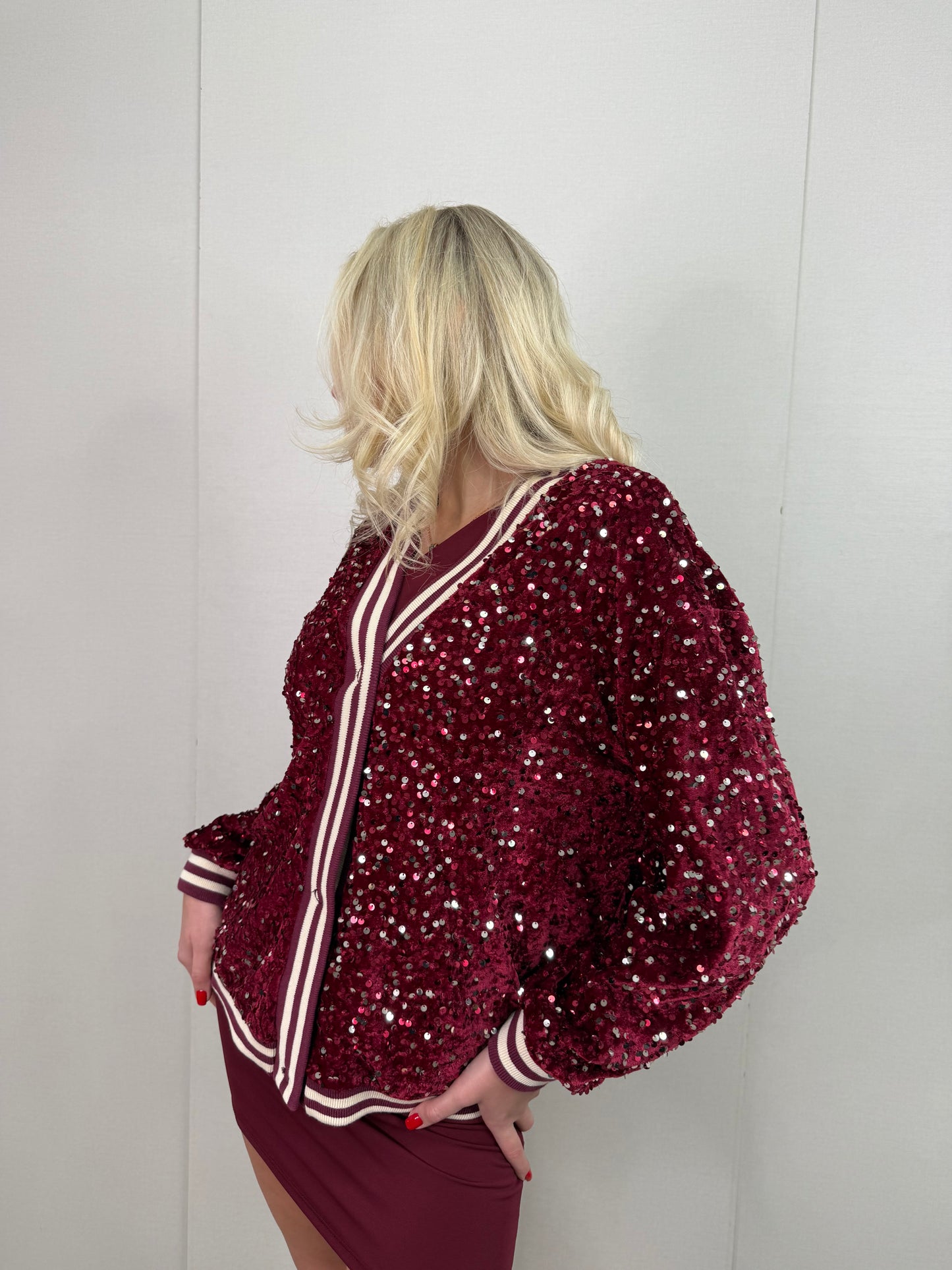 Bomber in paillettes bodeaux